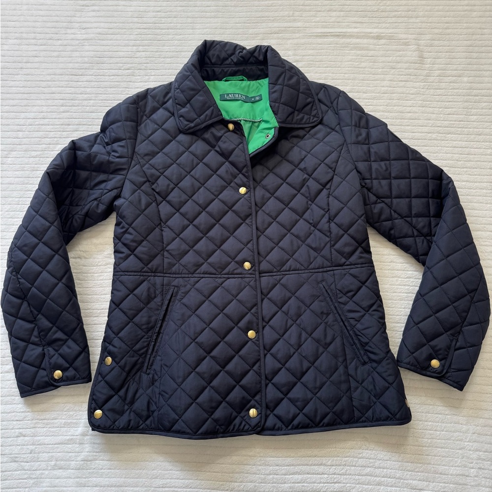 Ralph Lauren Quilted Navy Blazer Jacket with Green Lining